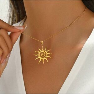 Gold Plated Stainless Steel Sun Spiral Pendant Necklace